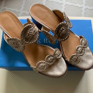 Jack Rogers Lauren Mid-Heel Leather Sandal Gold Size 9M